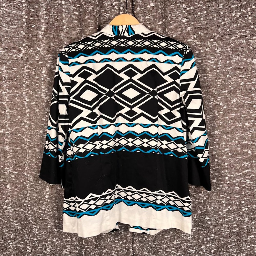 Ivy Chic Jacket Southwestern Print Open‎ Front Lined Side Pockets Black & Blue - Picture 5 of 6